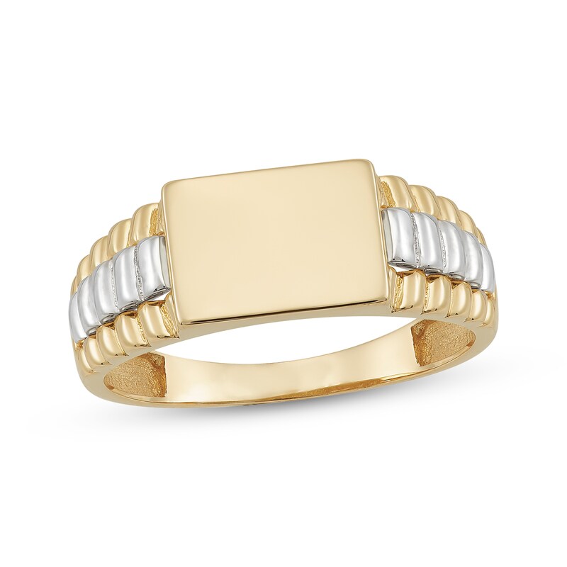 Men's Polished Rectangle Ring 10K Two-Tone Gold