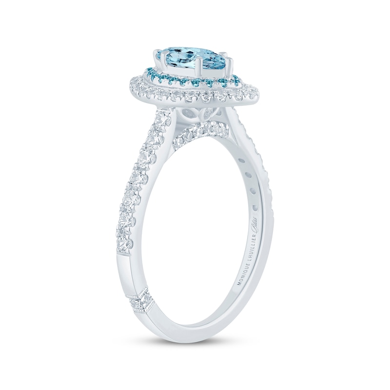 Monique Lhuillier Bliss Marquise-Cut Aquamarine, Swiss Blue Topaz & Diamond Engagement Ring 5/8 ct tw 14K White Gold
