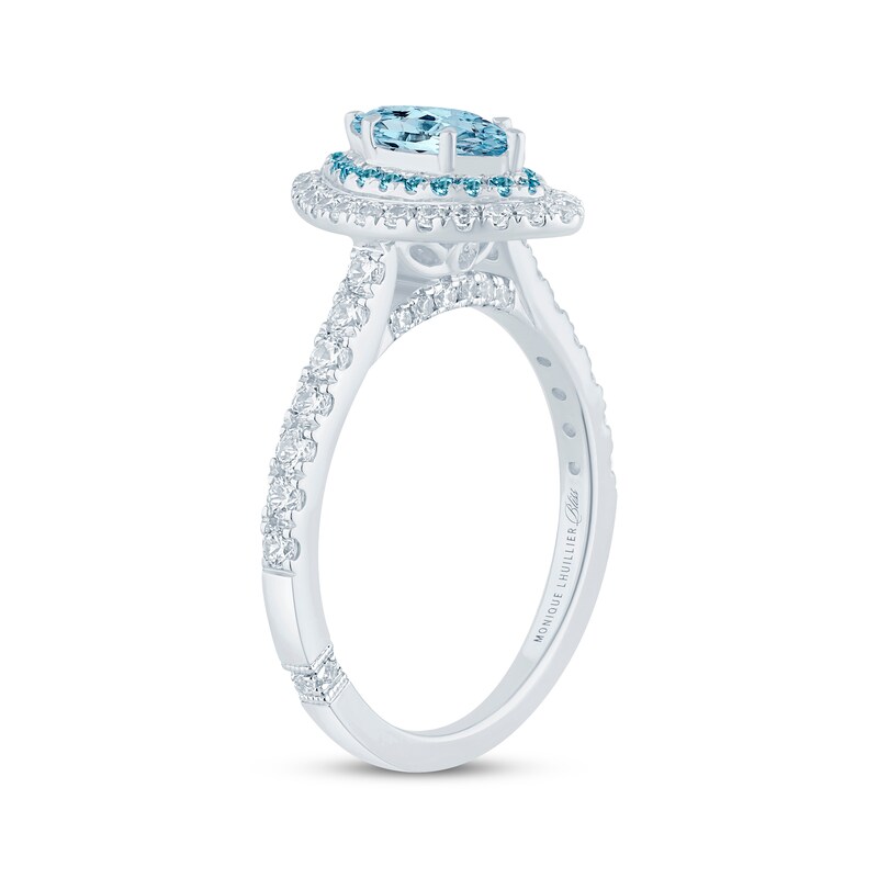 Monique Lhuillier Bliss Marquise-Cut Aquamarine, Swiss Blue Topaz & Diamond Engagement Ring 5/8 ct tw 14K White Gold