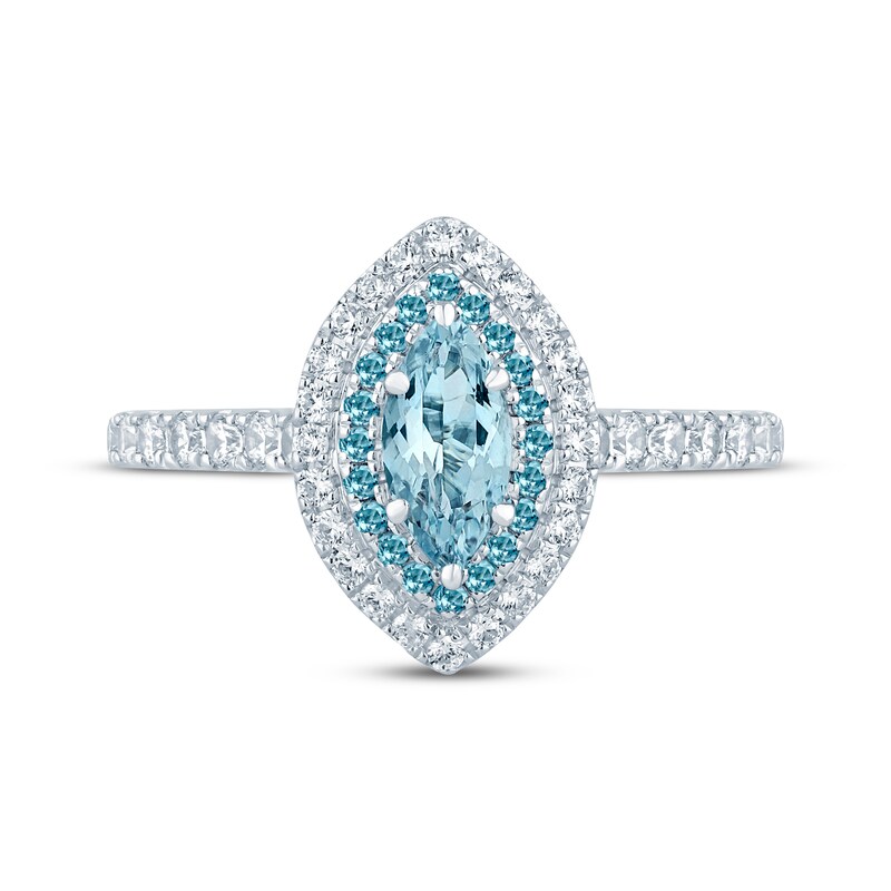 Monique Lhuillier Bliss Marquise-Cut Aquamarine, Swiss Blue Topaz & Diamond Engagement Ring 5/8 ct tw 14K White Gold