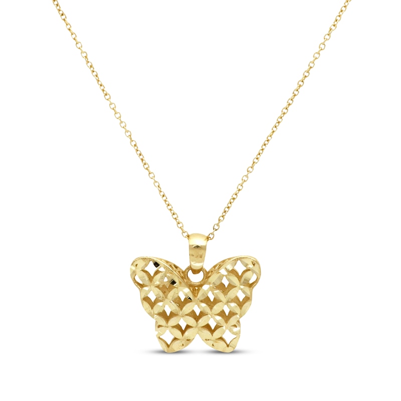 Main Image 1 of Italian Brilliance Diamond-Cut Butterfly Necklace 14K Yellow Gold 18&quot;