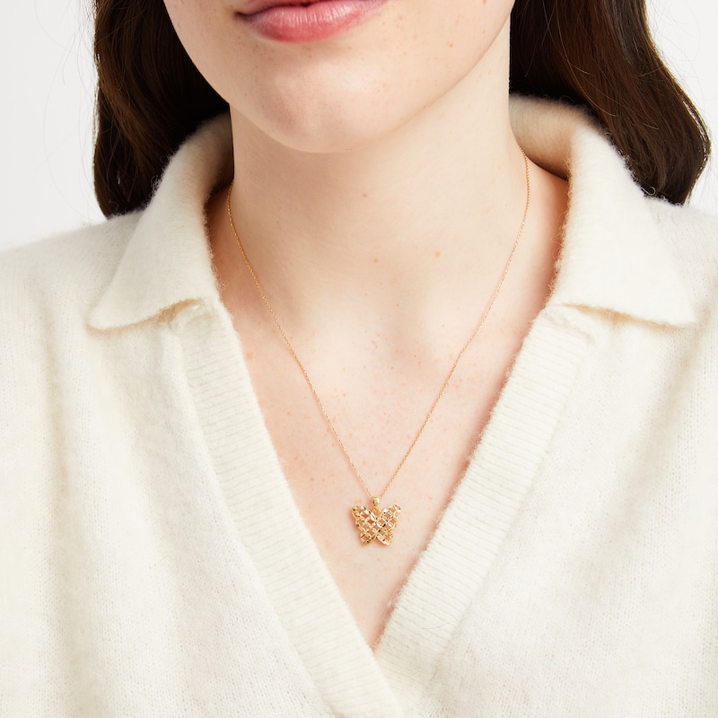 Main Image 3 of Italian Brilliance Diamond-Cut Butterfly Necklace 14K Yellow Gold 18&quot;