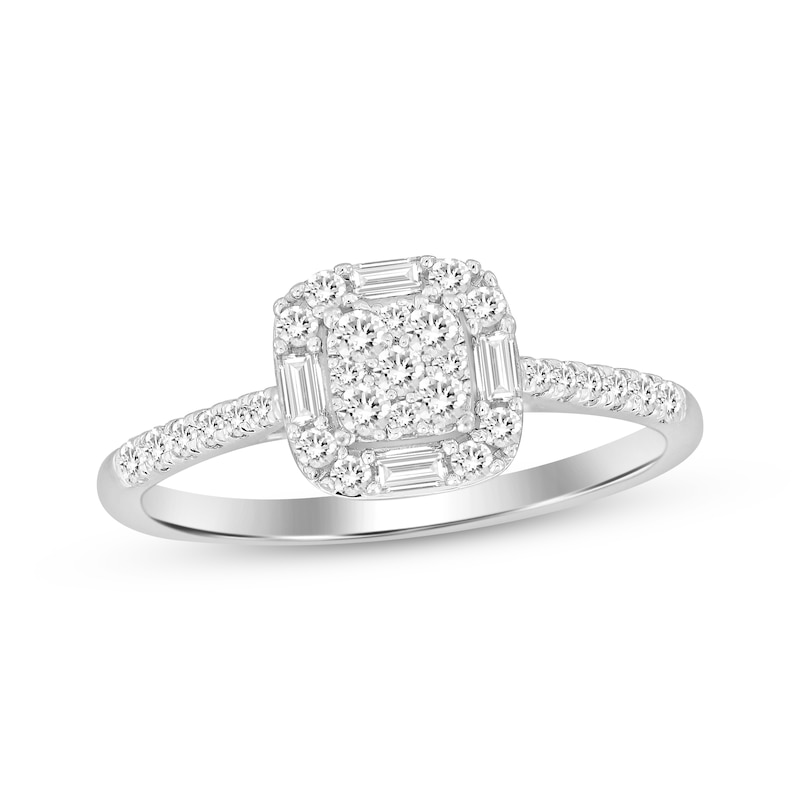 Main Image 1 of Baguette & Round-Cut Diamond Promise Ring 1/3 ct tw 10K White Gold