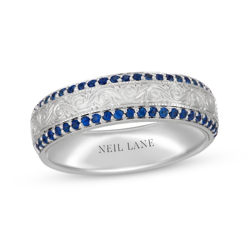 Neil Lane Men's Blue Sapphire Wedding Band 14K White Gold
