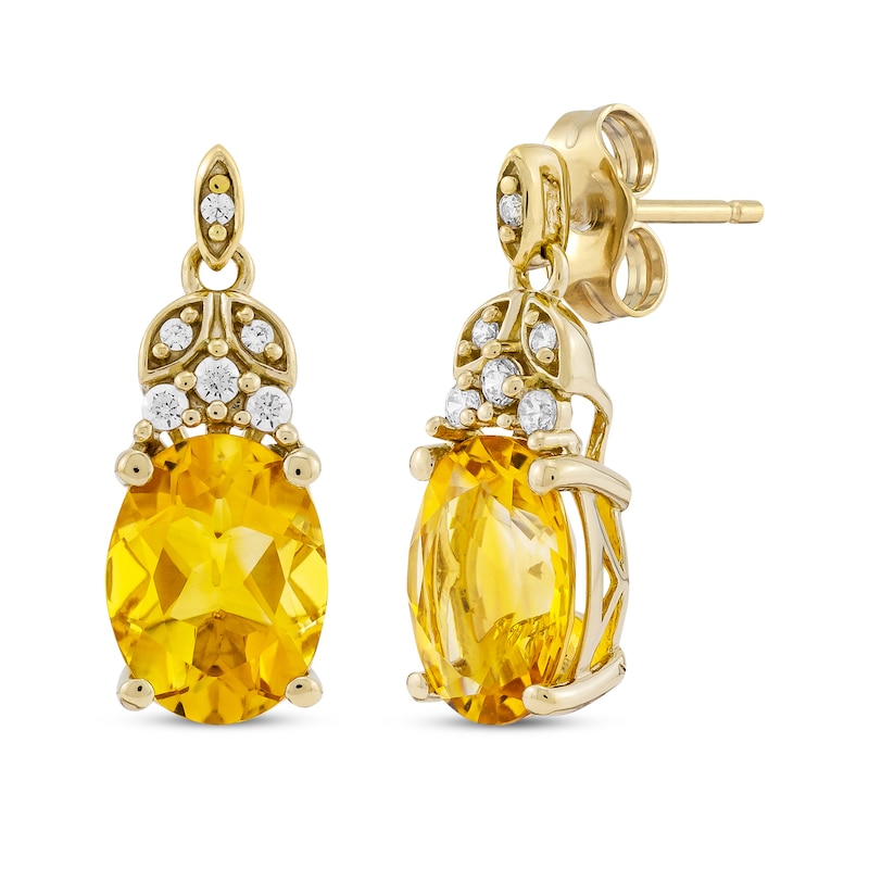 Main Image 1 of Oval-Cut Citrine & Diamond Dangle Earrings 1/10 ct tw 10K Yellow Gold