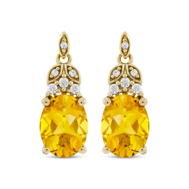 Main Image 2 of Oval-Cut Citrine & Diamond Dangle Earrings 1/10 ct tw 10K Yellow Gold
