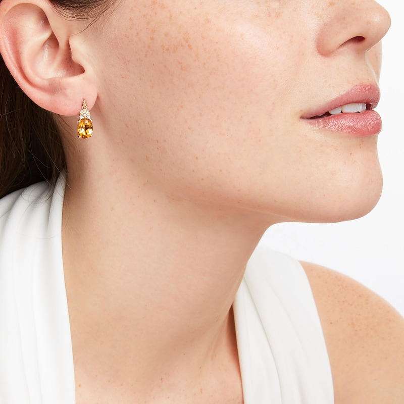 Main Image 3 of Oval-Cut Citrine & Diamond Dangle Earrings 1/10 ct tw 10K Yellow Gold