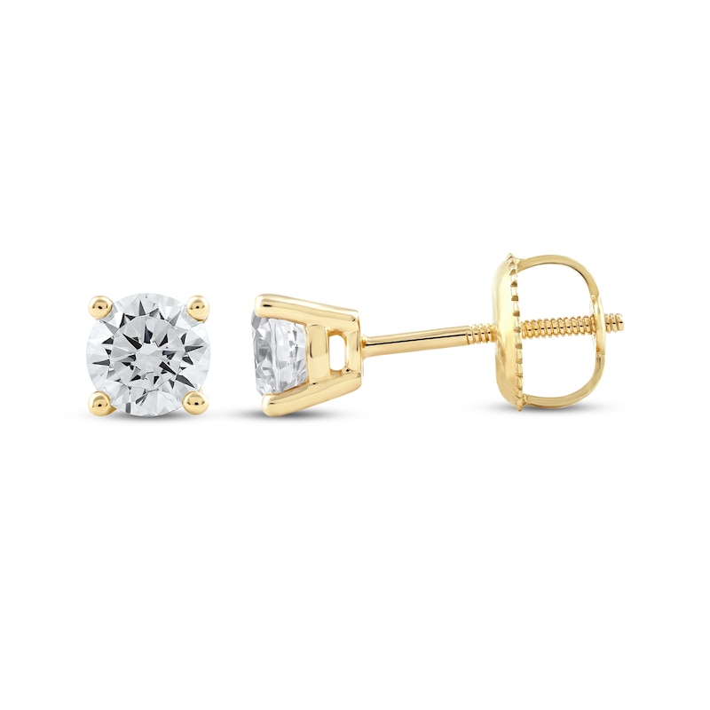 Main Image 3 of KAY Lab-Grown Diamonds Round-cut Solitaire Stud Earrings 3/4 ct tw 14K Yellow Gold (F/SI2)