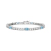 Thumbnail Image 1 of Emerald-Cut Swiss Blue Topaz & White Lab-Created Sapphire Bracelet Sterling Silver 7.25"