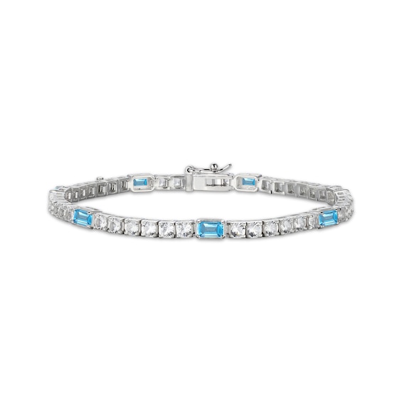 Emerald-Cut Swiss Blue Topaz & White Lab-Created Sapphire Bracelet Sterling Silver 7.25"