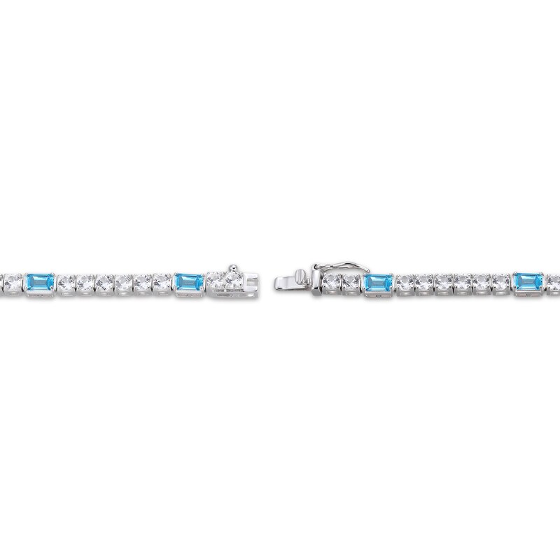 Main Image 3 of Emerald-Cut Swiss Blue Topaz & White Lab-Created Sapphire Bracelet Sterling Silver 7.25"