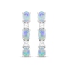 Thumbnail Image 2 of Oval-Cut Lab-Created Opal & White Lab-Created Sapphire Hoop Earrings Sterling Silver