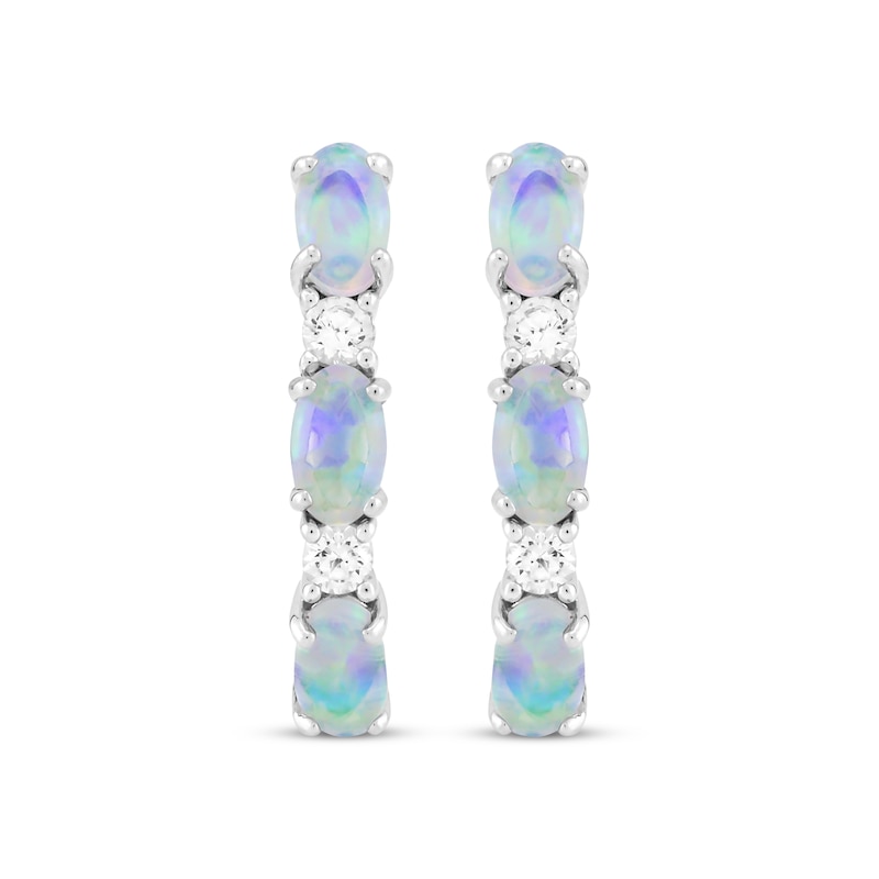 Main Image 2 of Oval-Cut Lab-Created Opal & White Lab-Created Sapphire Hoop Earrings Sterling Silver