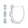 Thumbnail Image 3 of Oval-Cut Lab-Created Opal & White Lab-Created Sapphire Hoop Earrings Sterling Silver