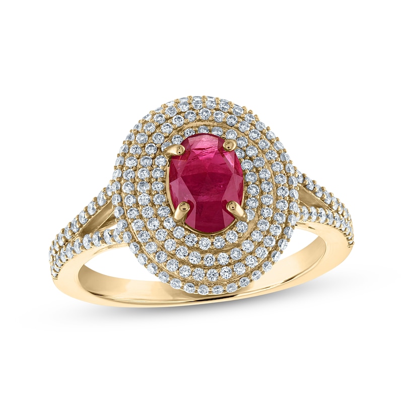 Main Image 1 of Greenland Rubies Collection Oval-Cut Natural Ruby & Lab-Grown Diamond Ring 5/8 ct tw 14K Yellow Gold