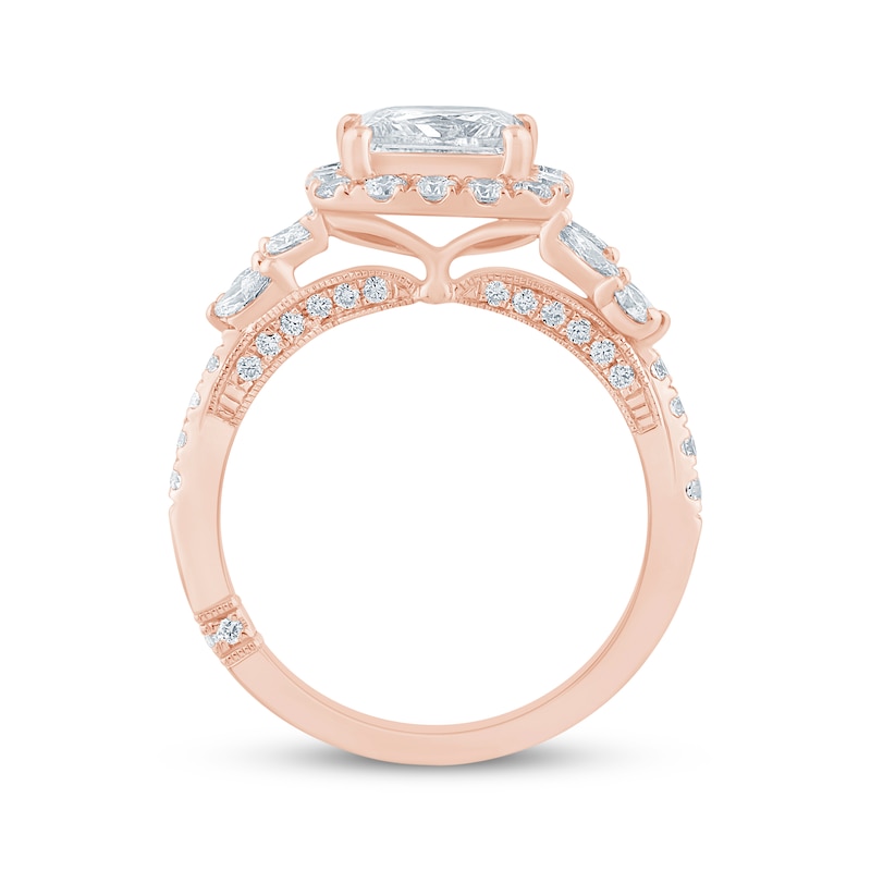 Main Image 3 of Monique Lhuillier Bliss Princess-Cut Lab-Grown Diamond Halo Engagement Ring 2-3/8 ct tw 18K Rose Gold