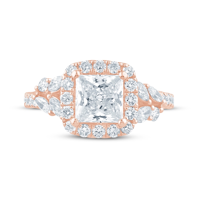 Main Image 4 of Monique Lhuillier Bliss Princess-Cut Lab-Grown Diamond Halo Engagement Ring 2-3/8 ct tw 18K Rose Gold