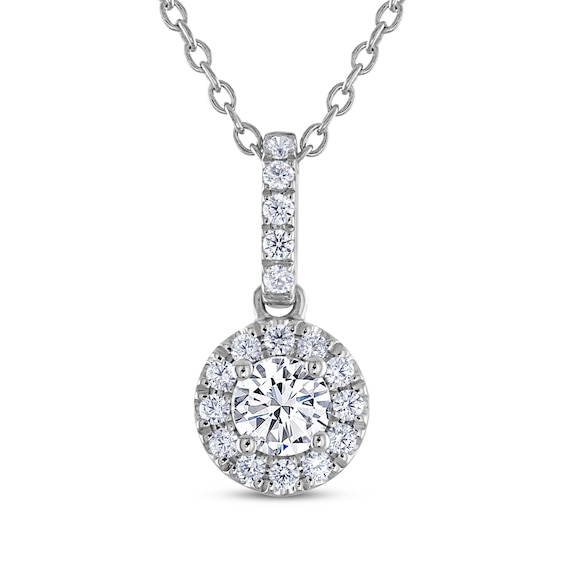 THE LEO Diamond Halo Drop Necklace 1/2 ct tw 14K White Gold 19"