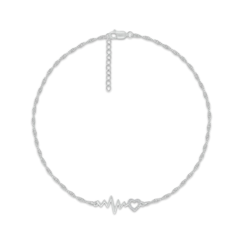 Main Image 1 of Diamond Accent Heartbeat & Heart Anklet Sterling Silver 10&quot;