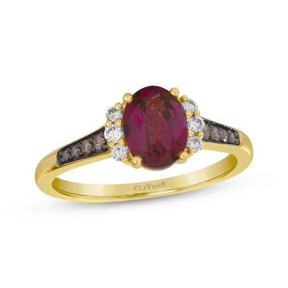 Le Vian Oval-Cut Garnet Ring 1/5 ct tw Diamonds 14K Honey Gold