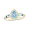 Thumbnail Image 1 of Pear-Shaped Natural Swiss Blue Topaz & Diamond Ring 1/5 ct tw 10K Yellow Gold