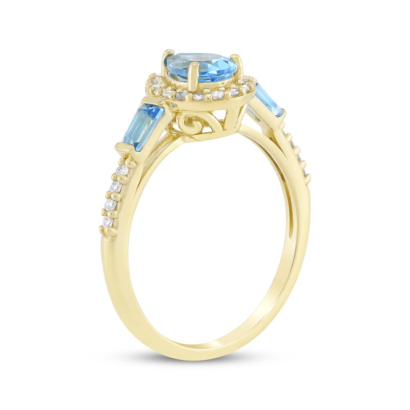 Main Image 2 of Pear-Shaped Natural Swiss Blue Topaz & Diamond Ring 1/5 ct tw 10K Yellow Gold