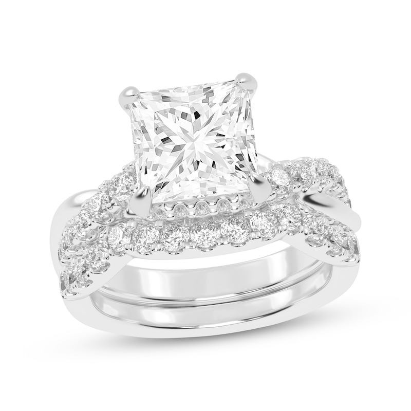 Main Image 1 of Lab-Grown Diamonds Princess-Cut Bridal Set 4 ct tw 14K White Gold