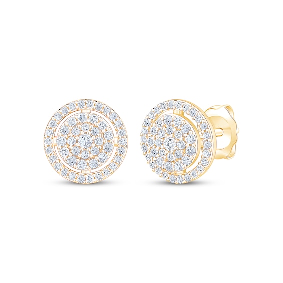 Multi-Diamond Halo Stud Earrings 1/2 ct tw 10K Yellow Gold