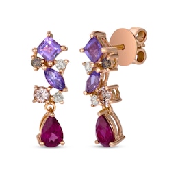 Le Vian Pretty in Pink Rhodolite Garnet, Amethyst & Morganite Earrings 1/6 ct tw Diamonds 14K Strawberry Gold