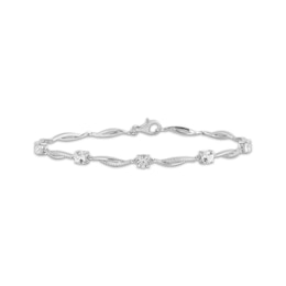 White Lab-Created Sapphire Station Twist Bracelet Sterling Silver 7"