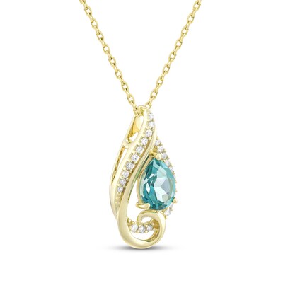 18K Yellow Gold Teardrop Pendant With Aquamarine & Diamonds - Includes 18" Chain