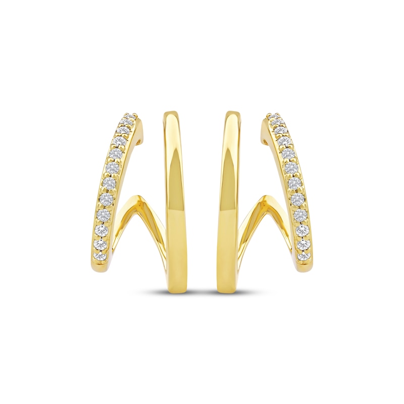Main Image 2 of Diamond Two-Row Split J-Hoop Huggie Earrings 1/6 ct tw 10K Yellow Gold