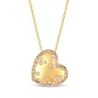 Le Vian Diamond Scatter Tilted Heart Necklace 1-1/5 ct tw 14K Honey Gold 19"