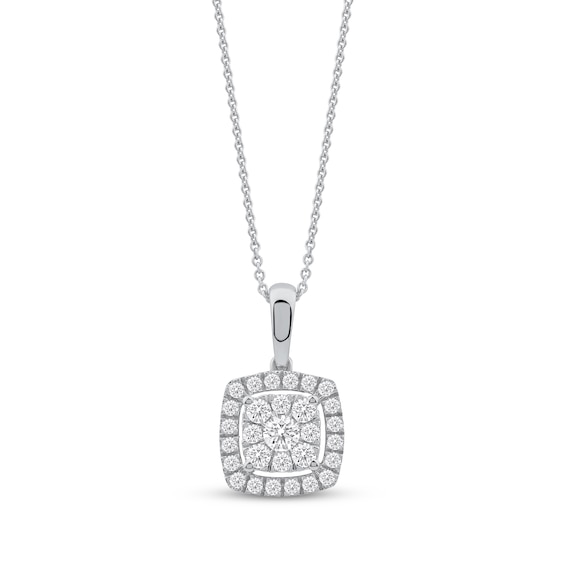 Multi-Diamond Pavé Cushion-Shaped Halo Necklace 1/2 ct tw 10K White Gold 18"