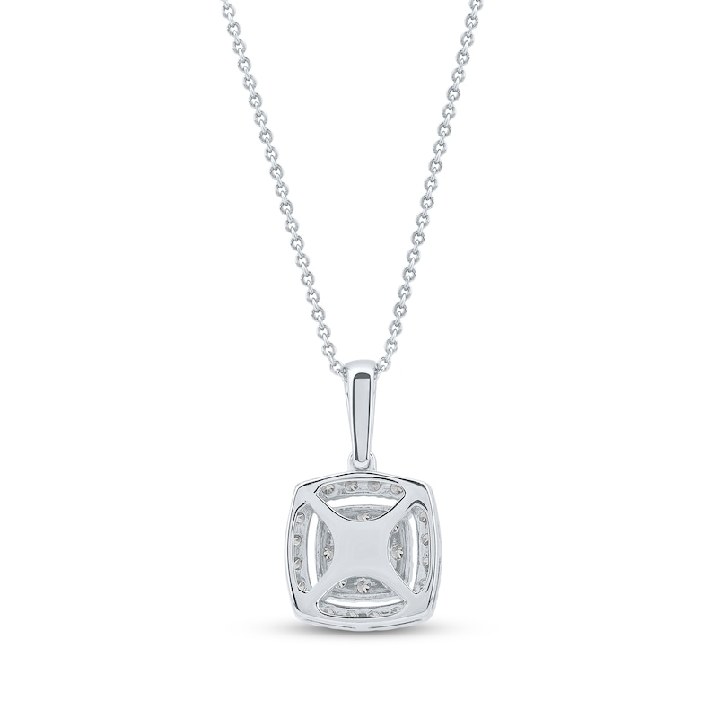 Main Image 3 of Multi-Diamond Pavé Cushion-Shaped Halo Necklace 1/2 ct tw 10K White Gold 18&quot;