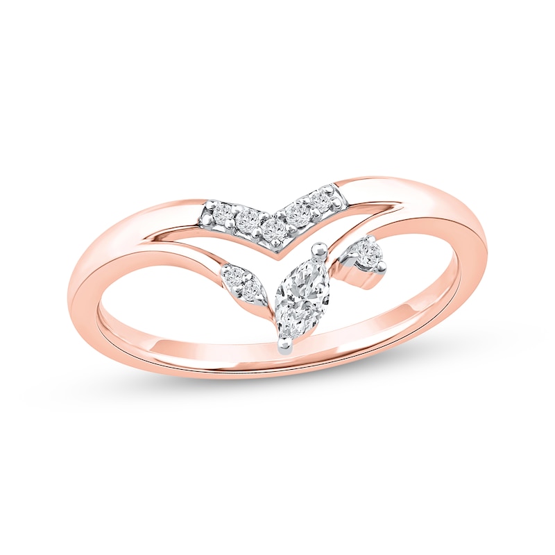 Main Image 1 of Now + Forever Marquise-Cut Diamond Chevron Split Shank Anniversary Ring 1/6 ct tw 10K Rose Gold