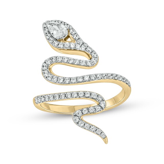 Pear-Shaped & Round-Cut Diamond Snake Bypass Ring 3/4 ct tw 10K Yellow Gold