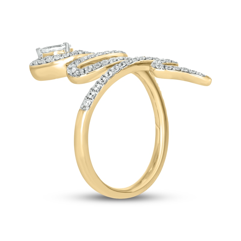 Main Image 2 of Pear-Shaped & Round-Cut Diamond Snake Bypass Ring 3/4 ct tw 10K Yellow Gold