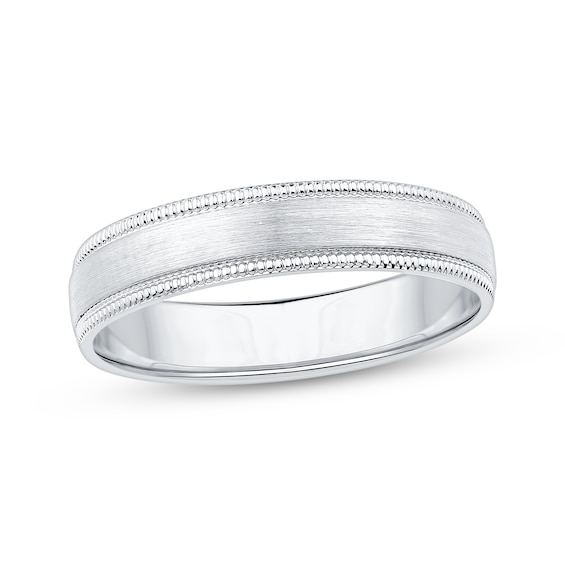 Now + Forever Brushed Milgrain Wedding Band 10K White Gold 4mm
