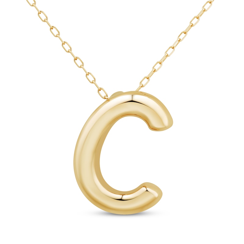 Main Image 1 of Puff Letter C Initial Necklace 14K Yellow Gold 18&quot;