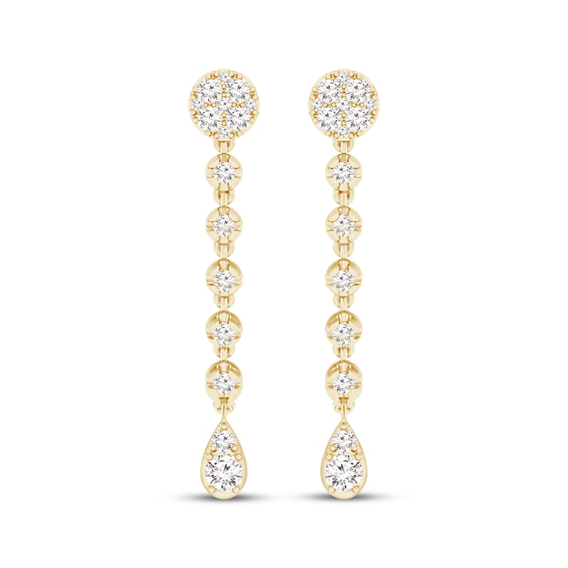 Main Image 2 of Multi-Diamond Front-Back Chain Dangle Earrings 1/2 ct tw 10K Yellow Gold
