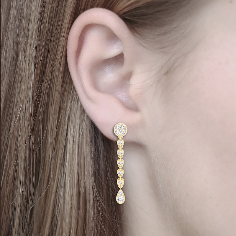 Main Image 3 of Multi-Diamond Front-Back Chain Dangle Earrings 1/2 ct tw 10K Yellow Gold