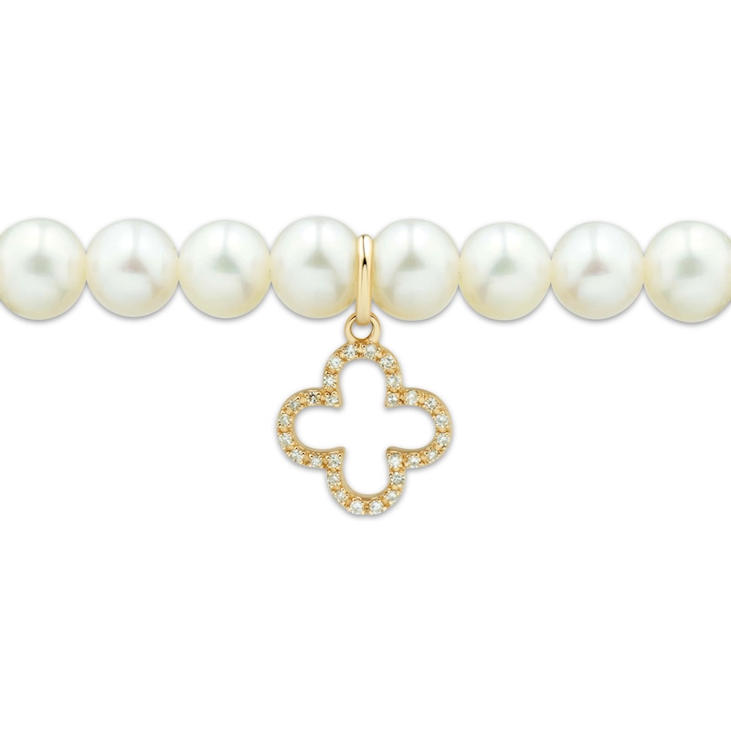 Main Image 2 of Cultured Pearl & Diamond Accent Clover Charm Bracelet 14K Yellow Gold 7&quot;