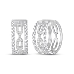 White Lab-Created Sapphire Three-Row Hoop Earrings Sterling Silver