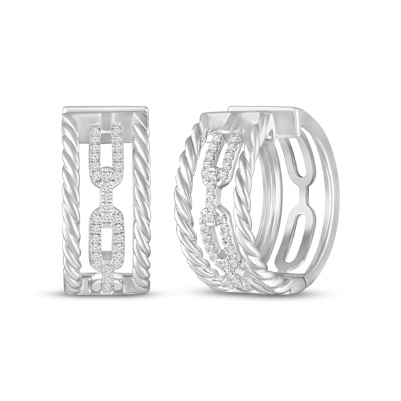 White Lab-Created Sapphire Three-Row Hoop Earrings Sterling Silver