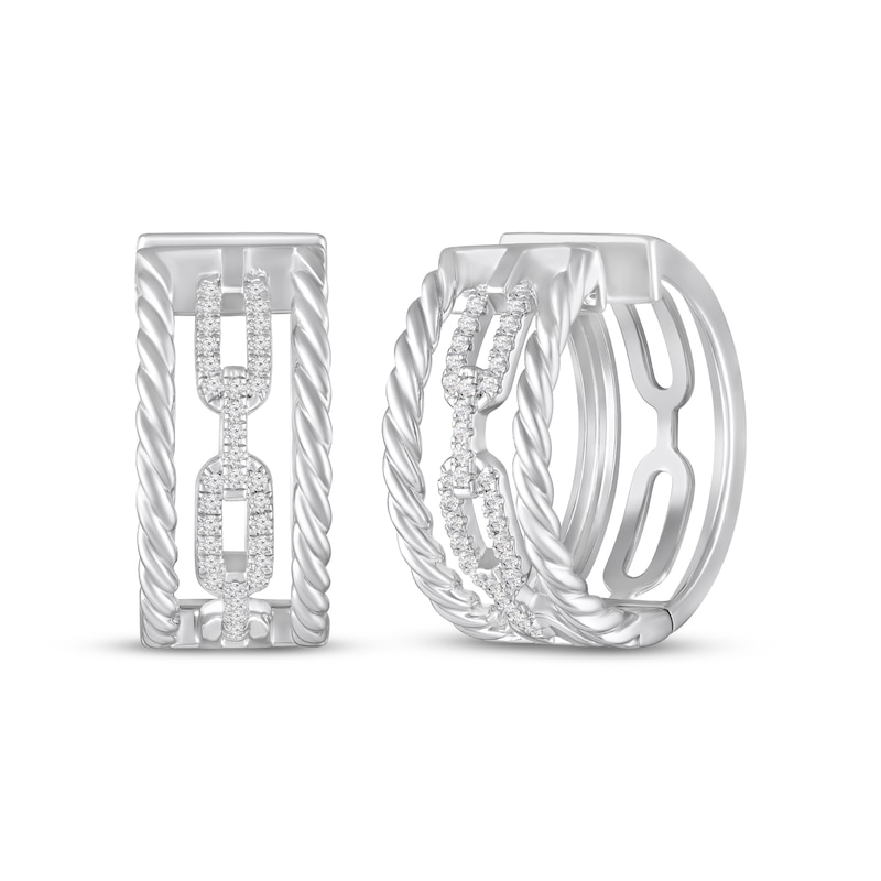 Main Image 1 of White Lab-Created Sapphire Three-Row Hoop Earrings Sterling Silver