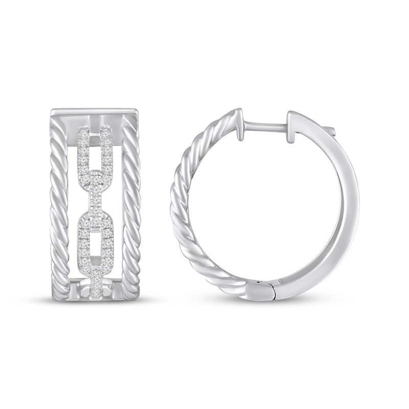 Main Image 3 of White Lab-Created Sapphire Three-Row Hoop Earrings Sterling Silver