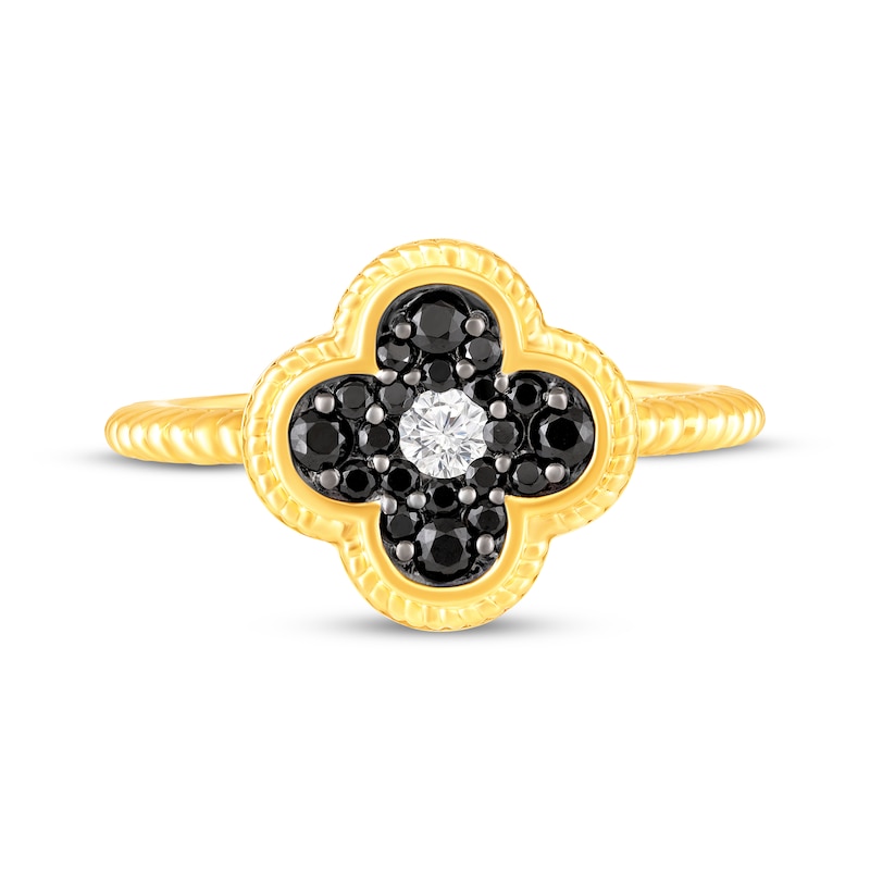 Main Image 4 of Black Spinel & White Lab-Created Sapphire Clover Ring 10K Yellow Gold