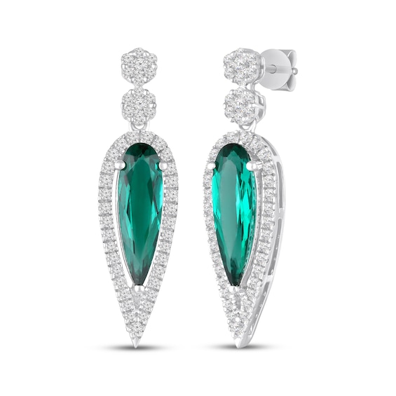 Pear-Shaped Lab-Created Emerald & White Lab-Created Sapphire Drop Earrings Sterling Silver