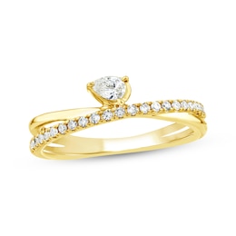 Pear-Shaped Lab-Grown Diamond Crossover Fashion Ring 1/4 ct tw 10K Yellow Gold